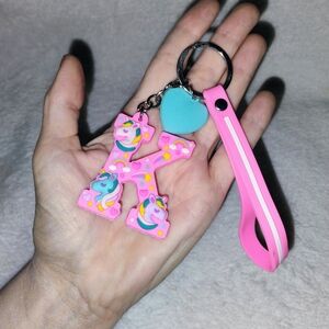 Claire's Pink Blue Unicorn Initial K Keychain